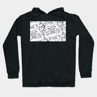 Black and White Punk Tattoo Pattern Design Illustration Hoodie